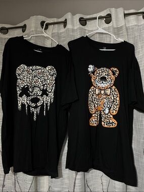 Mens Black Leopard Honey Pot Grunge Bear &Edgy Leopard Bear Graphic Tee